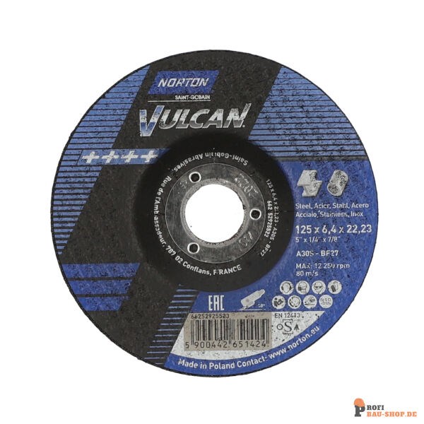 nortonschleifmittel/NORTON_schleifmittel_66252925523 Norton VULCAN  Portable grinding wheels 125x6.4x22.23mm 30 GRIT_122550